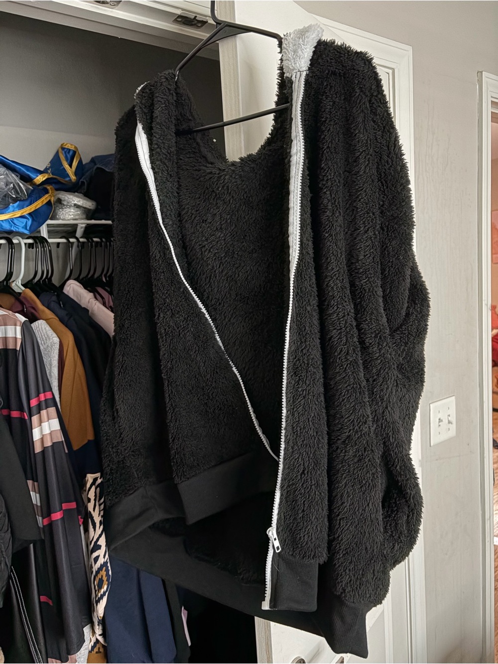 Plush Black Sherpa Zip-Up Hoodie
